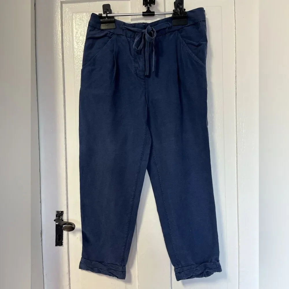 Wilfred Linen Blend Button Fly washed blue textured linen crop pants size 2